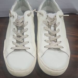 Dolce Vita Shearling White and Silver Sneakers with Classic Lace-Up Design